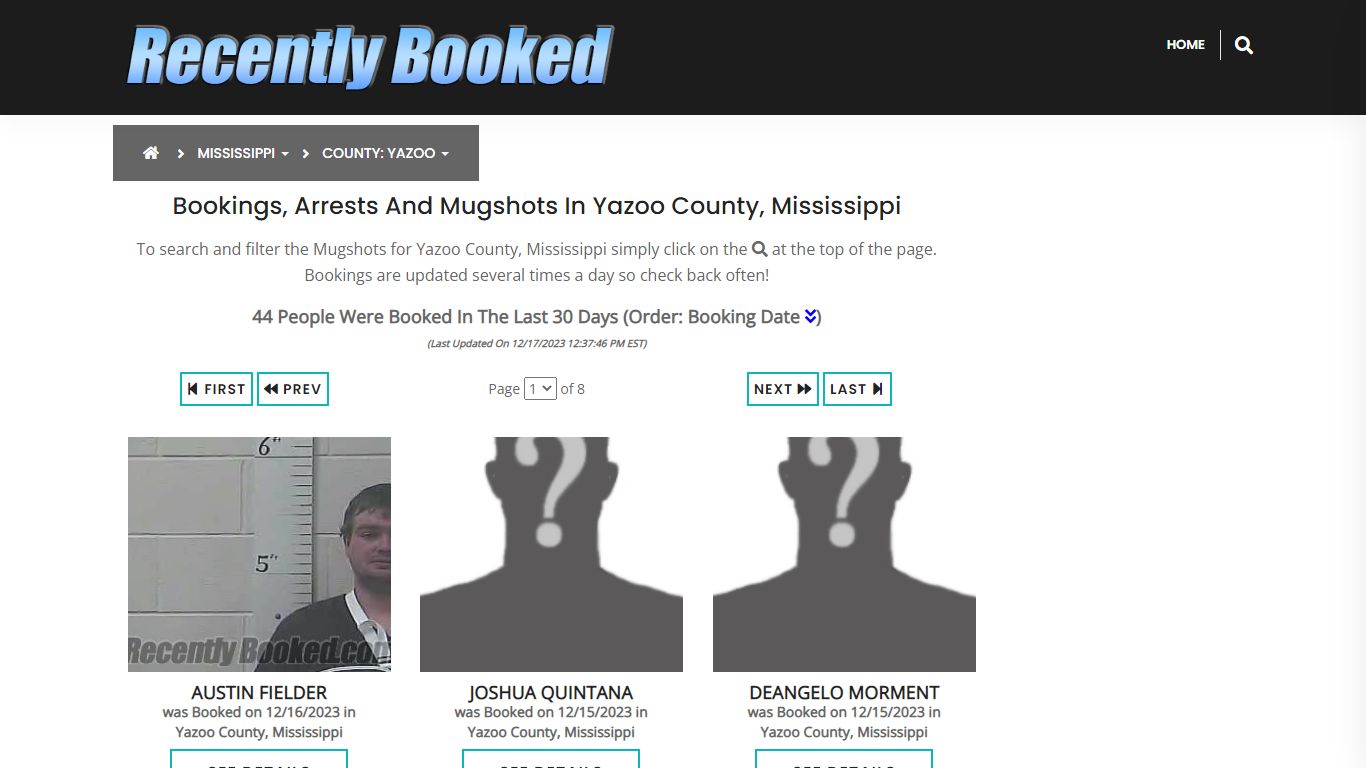 Bookings, Arrests and Mugshots in Yazoo County, Mississippi